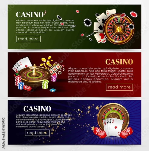 Casino poker roulette cards  dice vector web banners templates