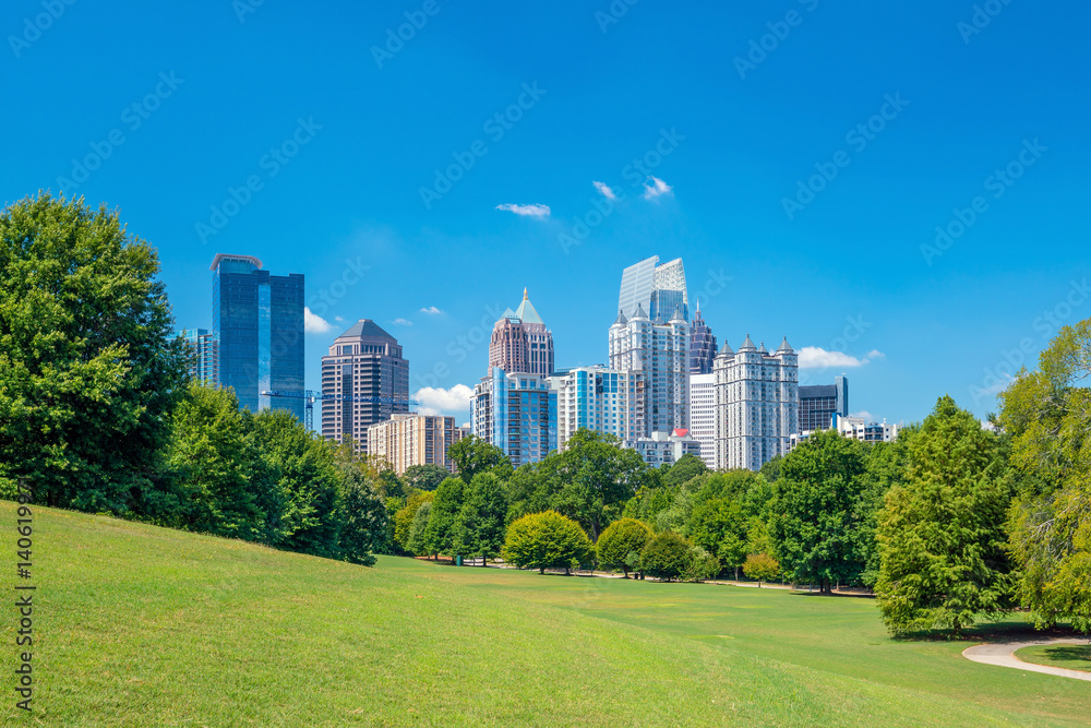 Midtown Atlanta skyline from the park - obrazy, fototapety, plakaty 