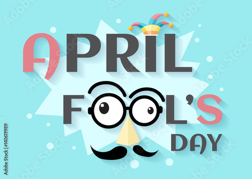 April Fools Day text and funny glasses vector for greeting card