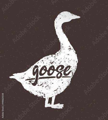 Silhouette vector of the goose, with the inscription, hand drawn illustration. 