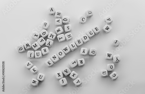 KNOWLEDGE word spelled by dices 