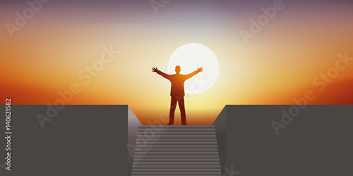 Leadership - Escalier - Réussite - Succès - Coucher de soleil