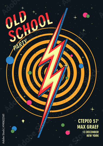 Old school dance party poster in retro design. Vector illustration.
