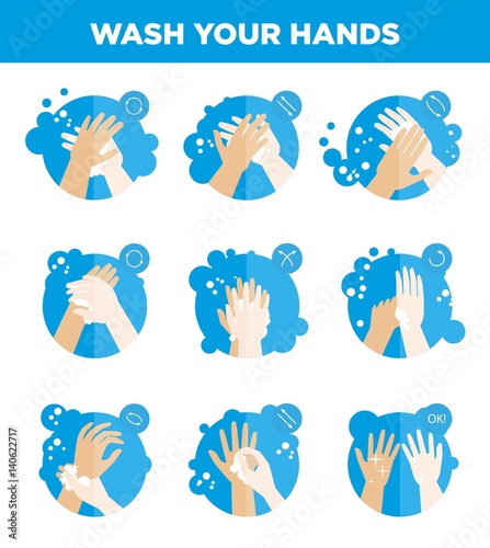 Hands washing icons for vector hygiene infographics template