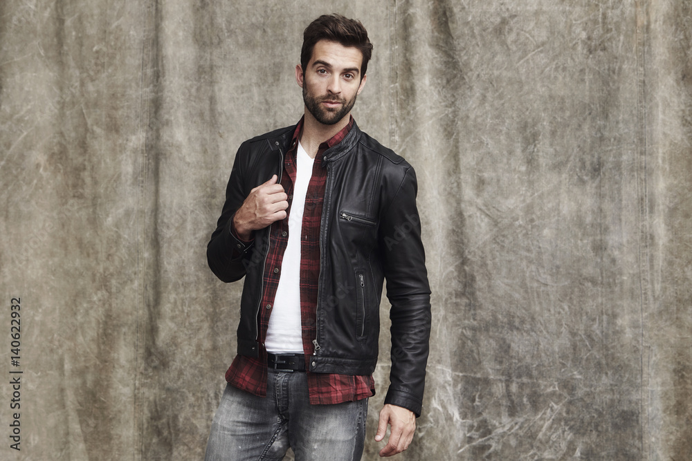 Leather jacket man in studio, portrait Leather jacket man in studio, portrait