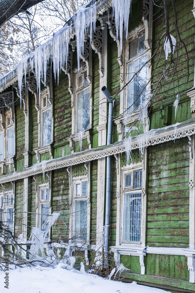 Dangerous icicles on the old house