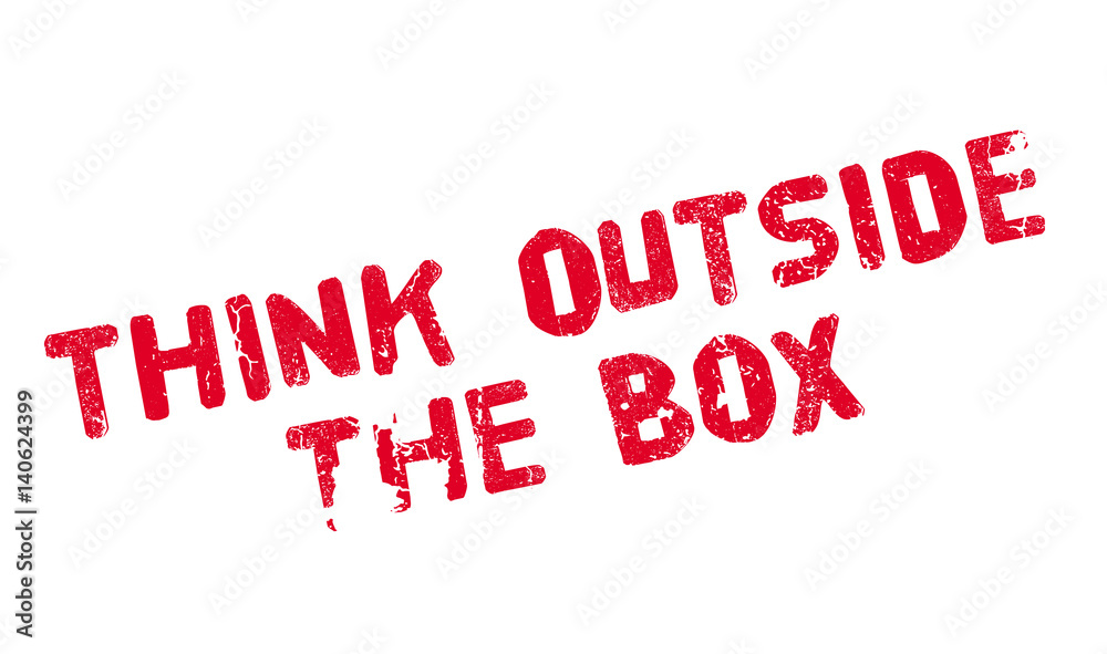 Think Outside The Box rubber stamp. Grunge design with dust scratches. Effects can be easily removed for a clean, crisp look. Color is easily changed.