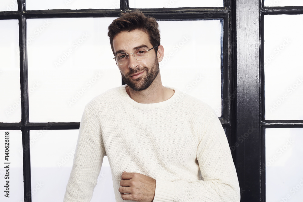 Dude in white sweater and spectacles, portrait Dude in white sweater and spectacles, portrait