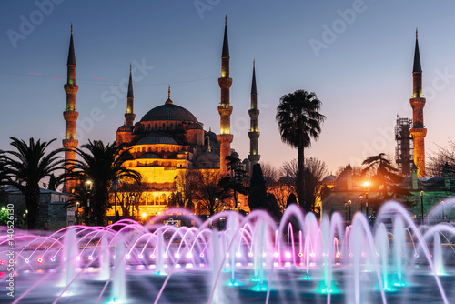 Illuminated Sultan Ahmed Mosque Blue  before sunrise, Is