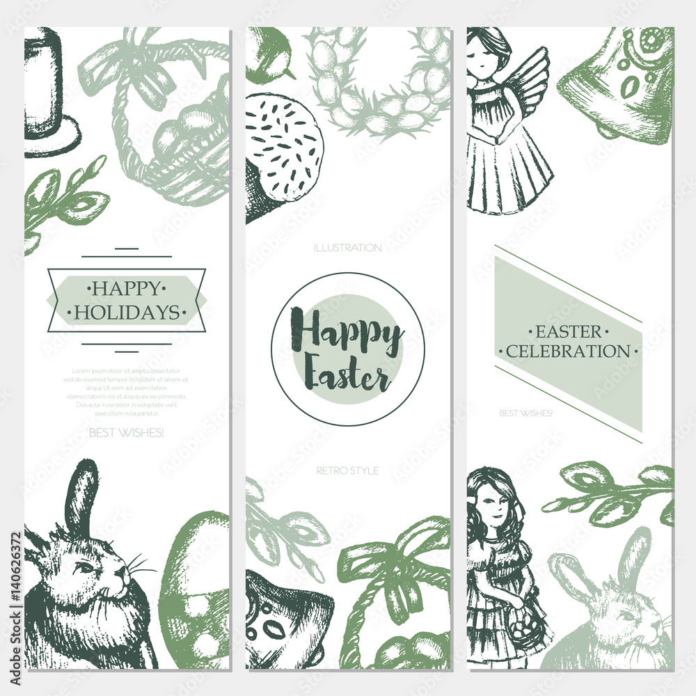 Happy Easter - color hand drawn square template card.