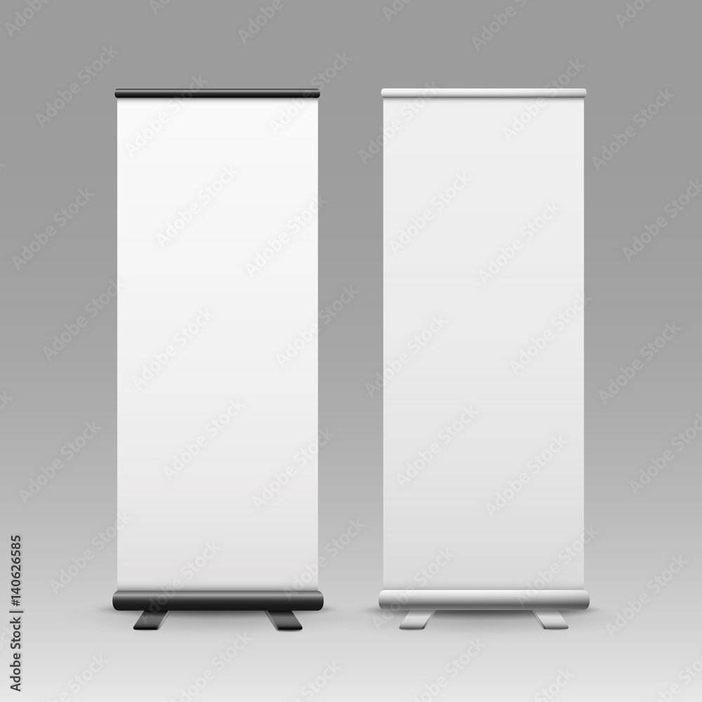 Vector White Blank Roll up Business Banner Stands for Advertising Isolated on Background Vector White Blank Roll up Business Banner Stands for Advertising Isolated on Background