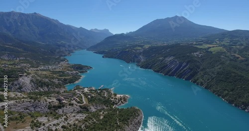 Aerial amazing lake alps serre ponçon mountain alps