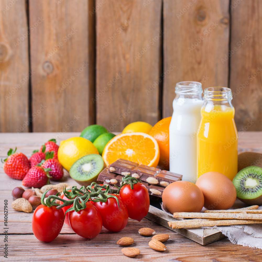 Selection of allergy food, healthy life concept Selection of allergy food, healthy life concept