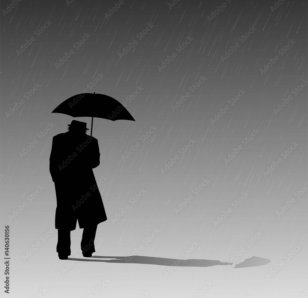 Vettoriale Stock uomo con ombrello sotto la pioggia | Adobe Stock
