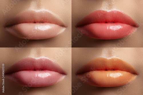 Beautiful lip collection. Fashion sexy make-up set with female plump lips. Fashion variant for makeup. Naturale pale set
