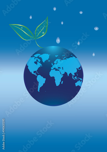 eco poster globe blue green leaves water drops art creative modern abstract vector illustration