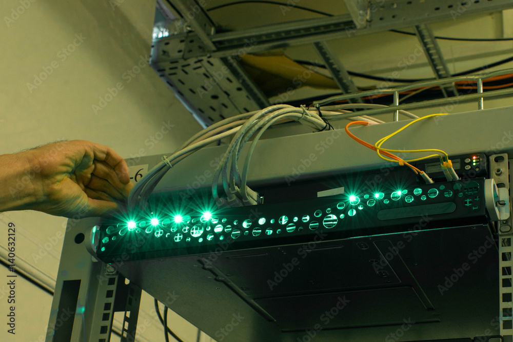 Server Bright Pyro Computer server with a bright display with switching ON in his optic ...
