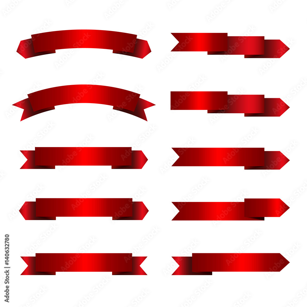 Set of empty red ribbons with place for text. Blank vector banners for spring sale. Design elements for organic products. Isolated on white background Set of empty red ribbons with place for text. Blank vector banners for spring sale. Design elements for organic products. Isolated on white background