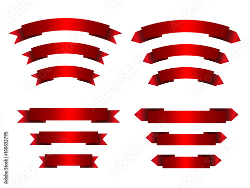 Set of empty red ribbons with place for text. Blank vector banners for spring sale. Design elements for organic products. Isolated on white background