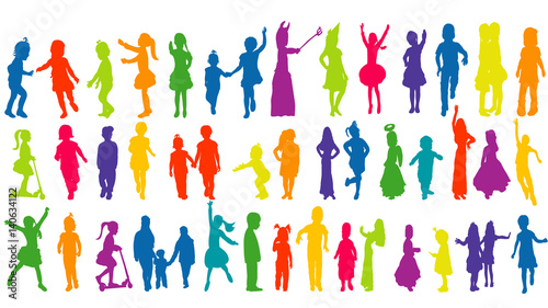 Vector, isolated, silhouette children, collection,multicolored