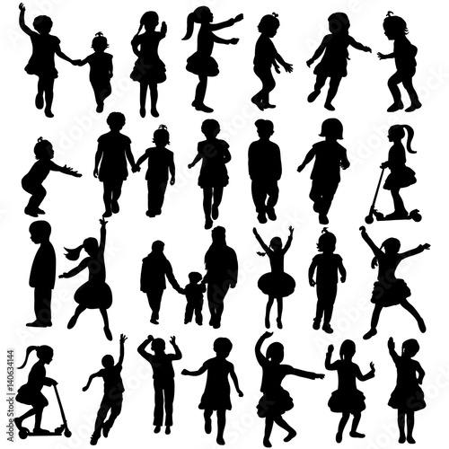 isolated, silhouette children, collection