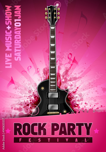vector rock festival flyer design template with guitar