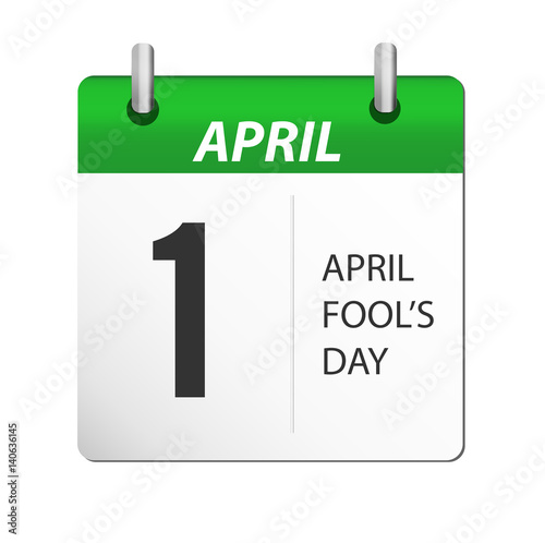 The text 1 april in green calendar isolated in white background. April fools day. Vector illustration. simple web icon