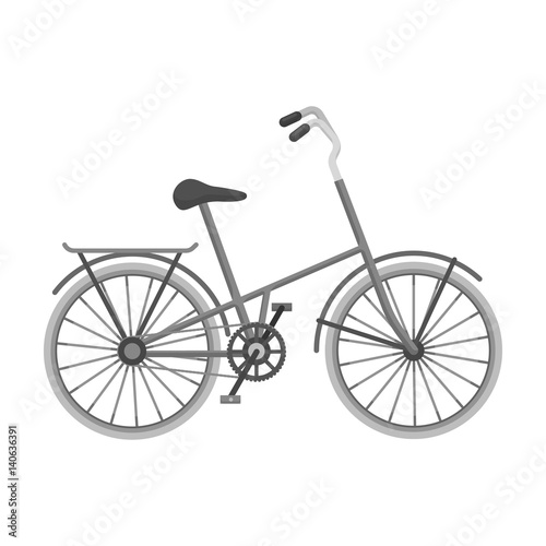 Children s bicycle with low frame and luggage compartment flaps.Different Bicycle single icon in monochrome style vector symbol stock illustration.
