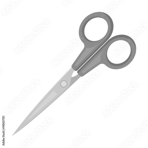 Metal scissors with red handles . School device for cutting out .School And Education single icon in monochrome style vector symbol stock illustration.
