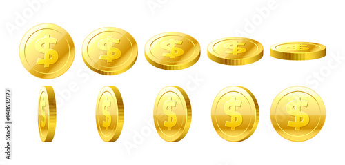 Gold 3D coins set