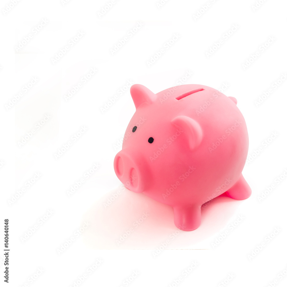 Pink piggy bank on white background