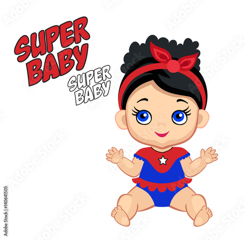 Illustration cute baby girl in the costume of a superhero.