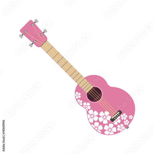 Pink ukulele isolated fine performance stringed folk guitar music art instrument and concert musical orchestra string fiddle hawaiian vector illustration.