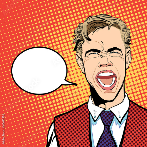 Yelling man. Cry of despair. Screaming. Despair and pain of failure or disease.Angry screaming man. Frustrated businessman shouting. Screaming man. Halftone background.