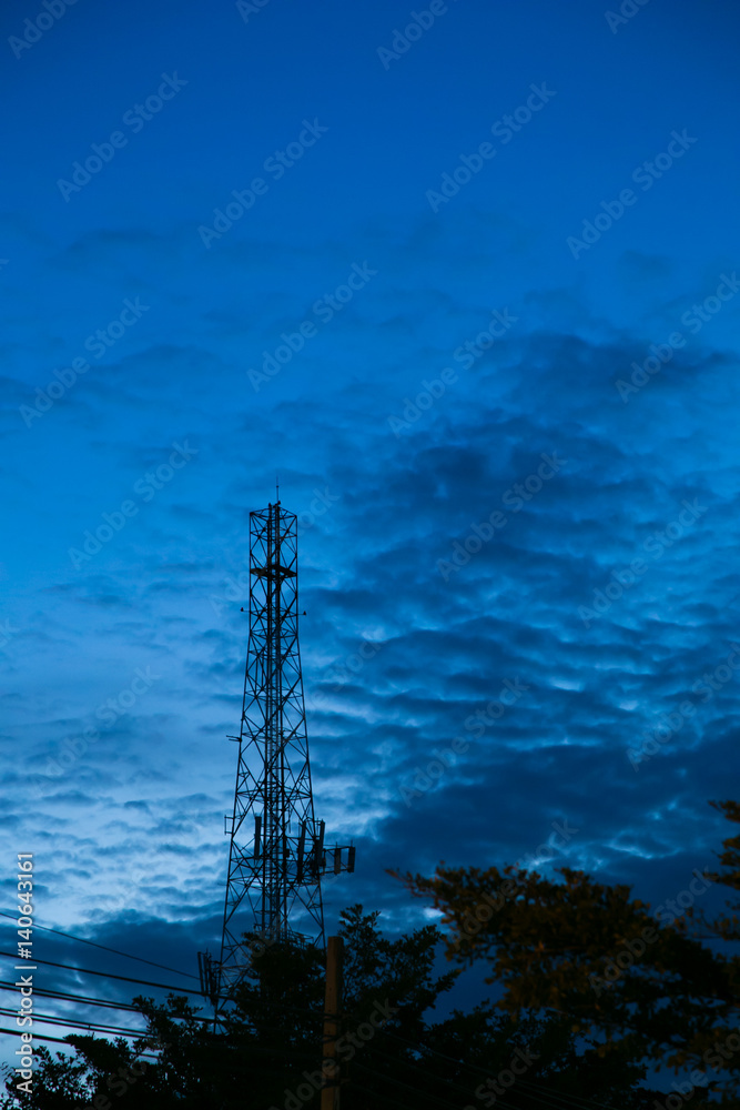 Obraz premium high voltage post.High-voltage tower sky background.