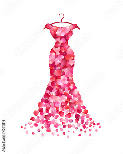 Dress of pink rose petals. Vector icon