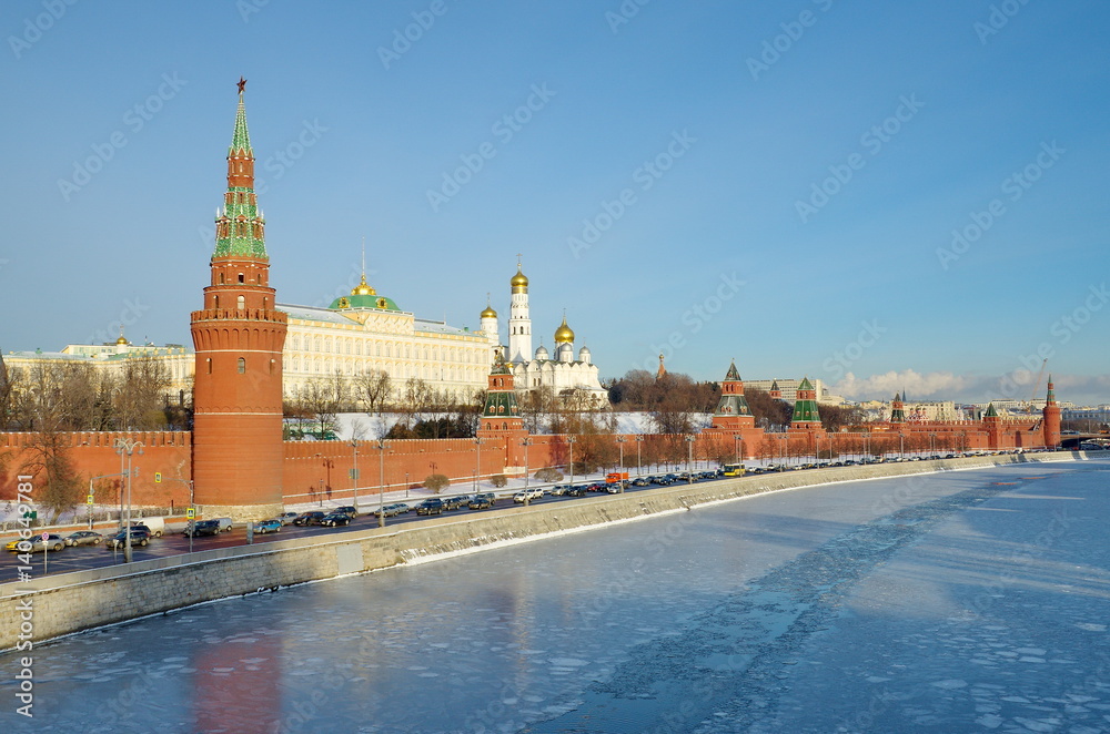 Winter view of the Moscow Kremlin and the Kremlin embankment