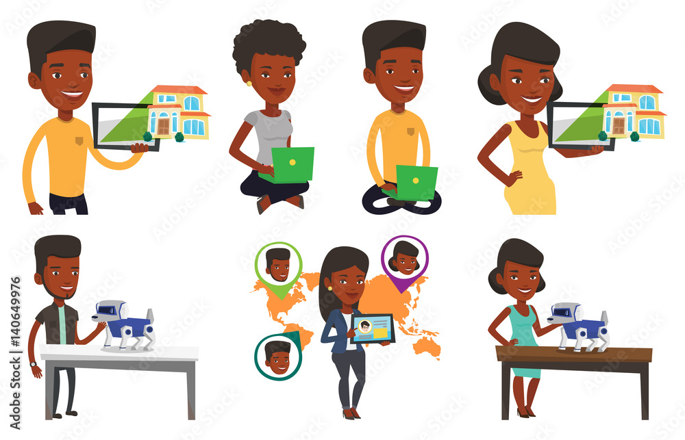 Vector set of people using modern technologies. Vector set of people using modern technologies.