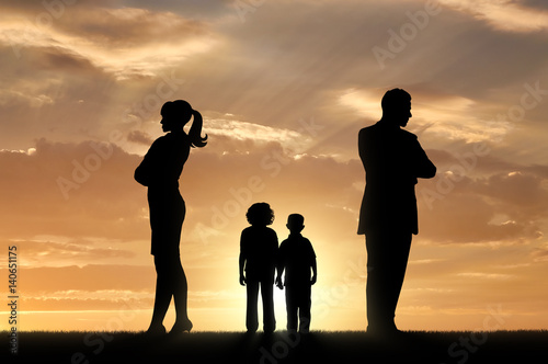 Sad children and parents turned away from each other