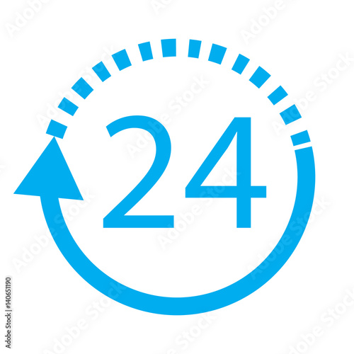 24 hours delivery on white background, 24 hours delivery sign.