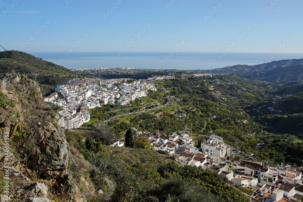 Fototapeta premium panoramic view of Frigiliana- one of the beautiful spanish pueblos blancos in Andalusia, Costa del Sol
