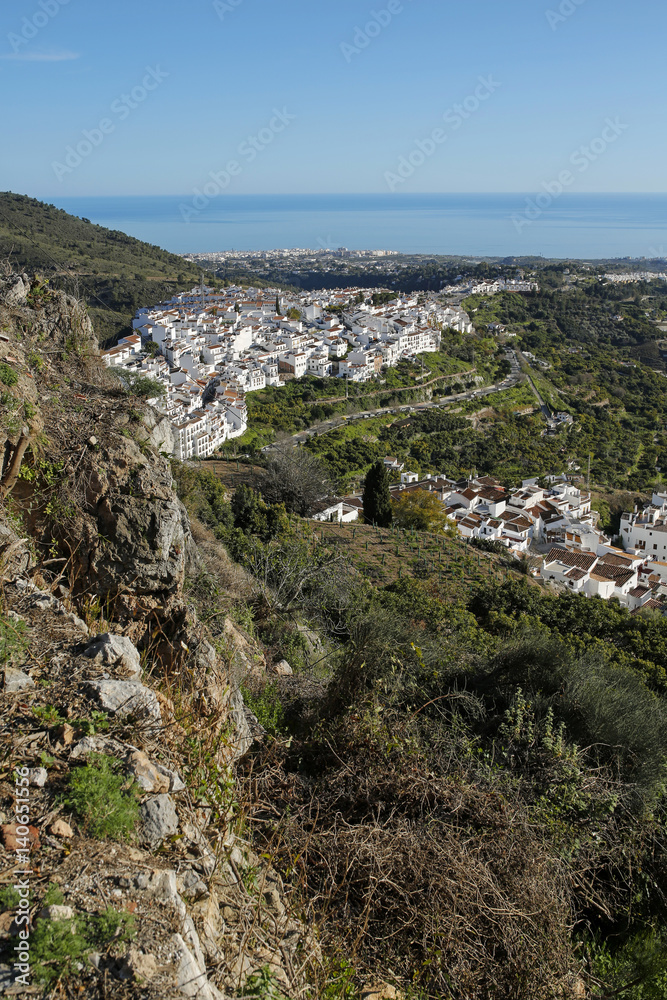 panoramic view  of Frigiliana- one of the beautiful spanish pueblos blancos in Andalusia, Costa del Sol