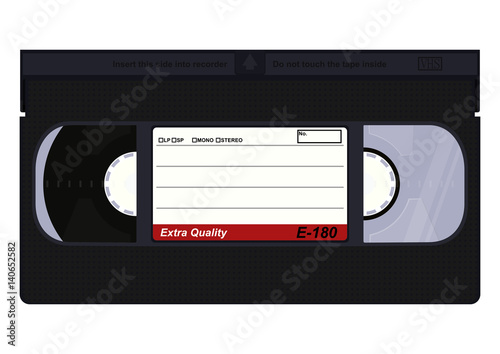 Front of VHS video cassette. Flat vector.