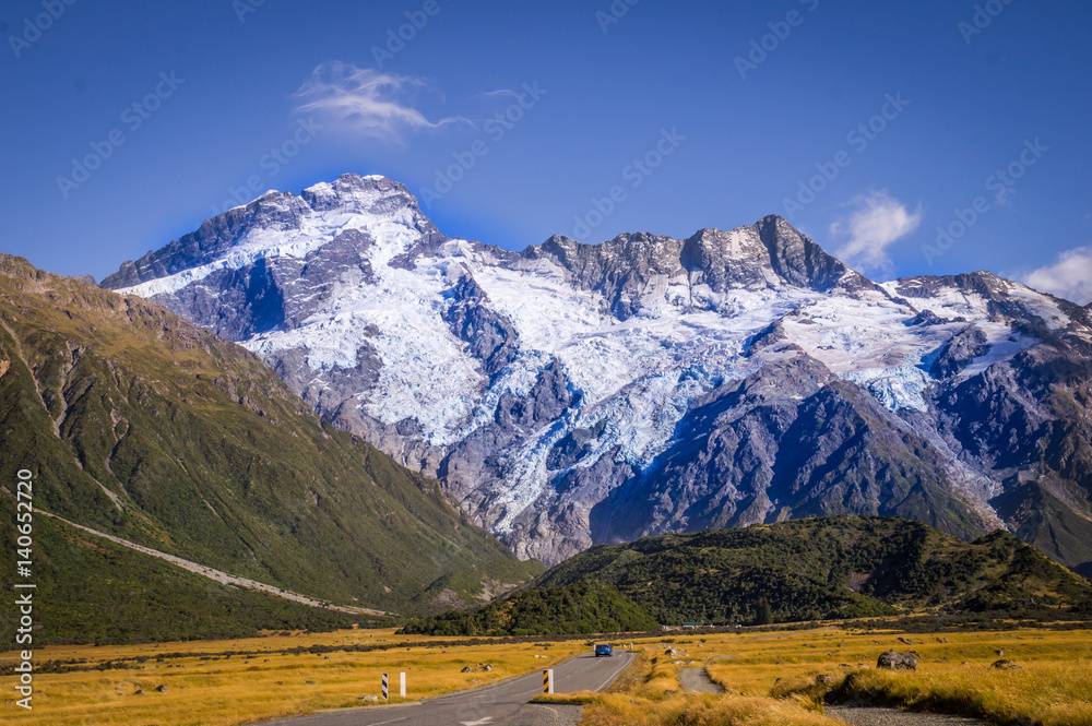 Street leading towards Mount Cook, New Zealand