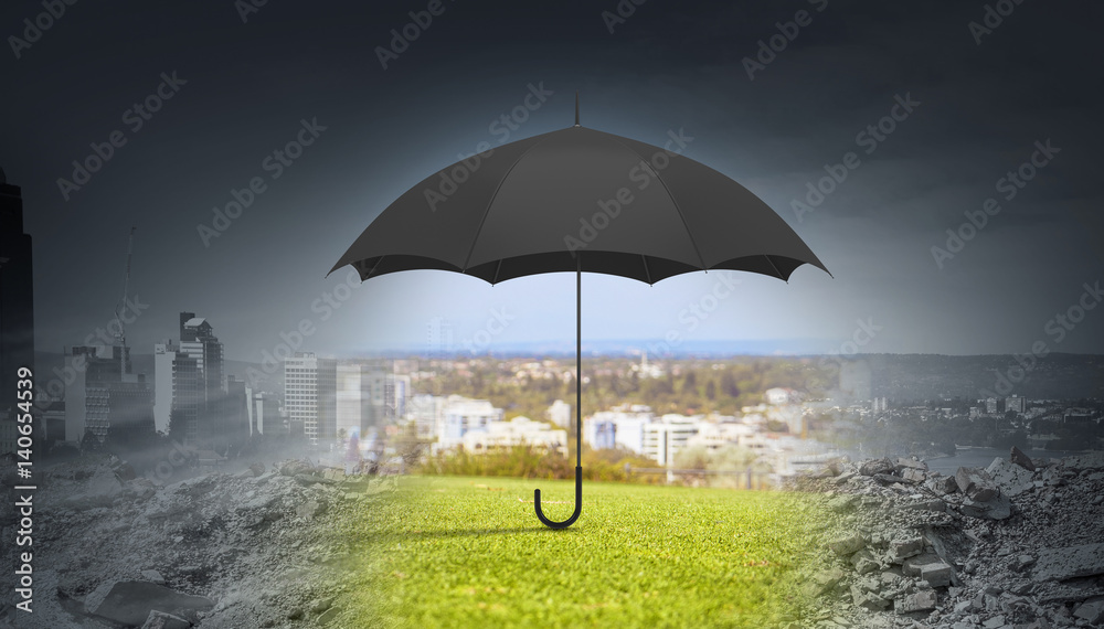Umbrella as weather concept . Mixed media