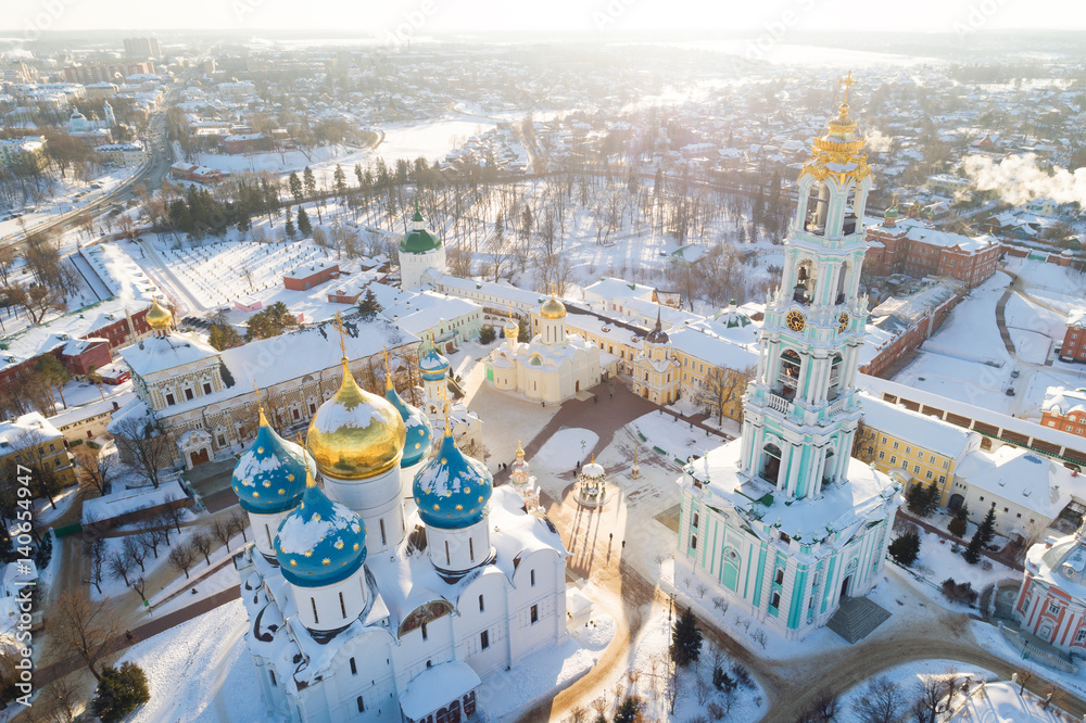Aerial view on Trinity St. Sergy Monastery at winter