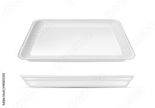 White empty plastic container for food. Packaging for meat, fish and vegetables