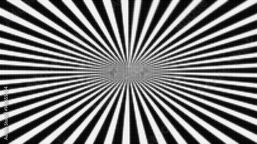 Black and white retro rays comic background, raster gradient halftone pop art style.