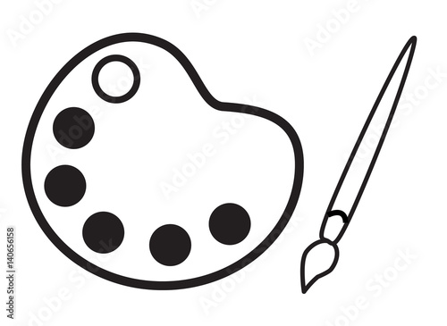 Paint palette board with paint brush.