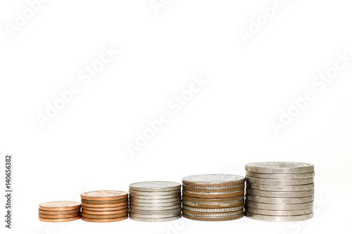 Stack money coin on white background